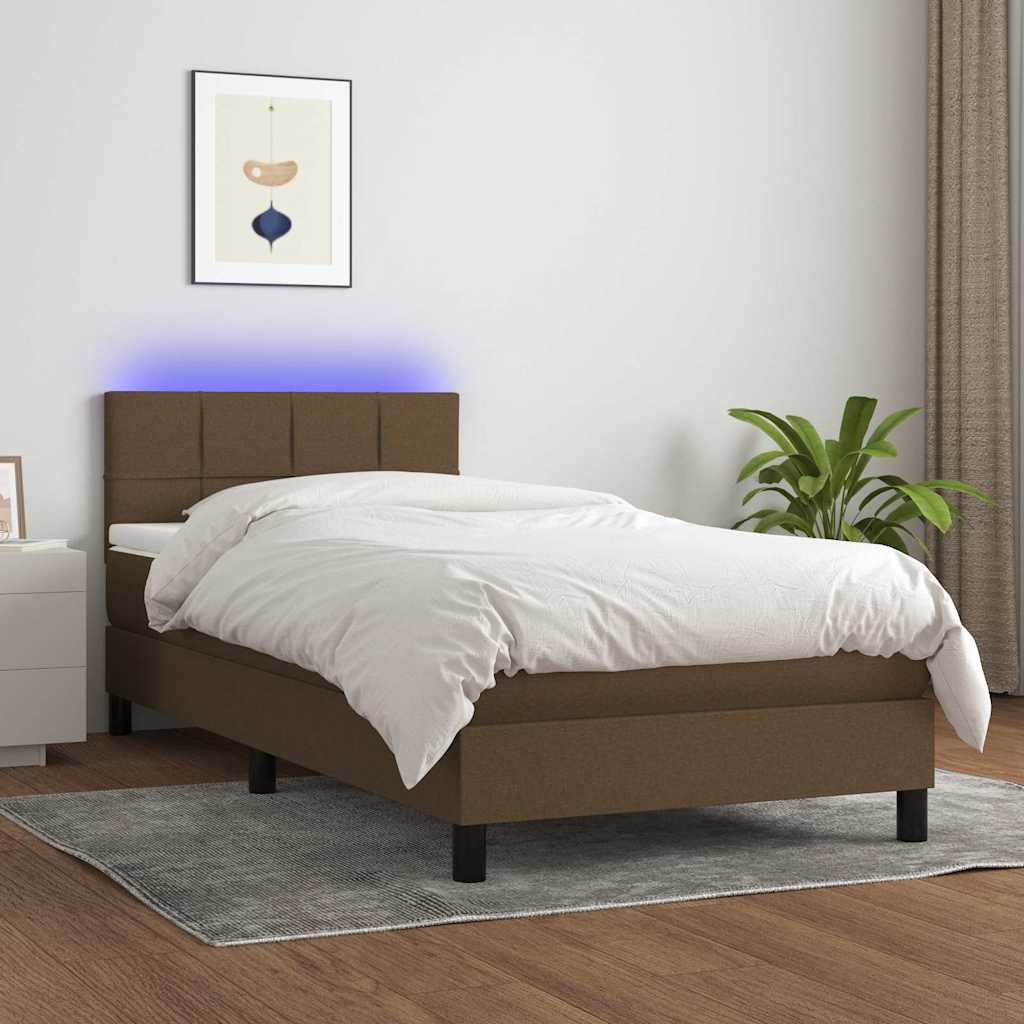 kontinentalseng med LED-lys 90x190 cm stof mørkebrun