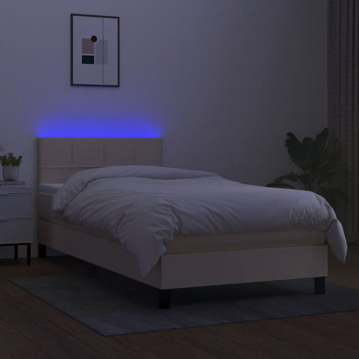 kontinentalseng med LED-lys 90x190 cm stof cremefarvet