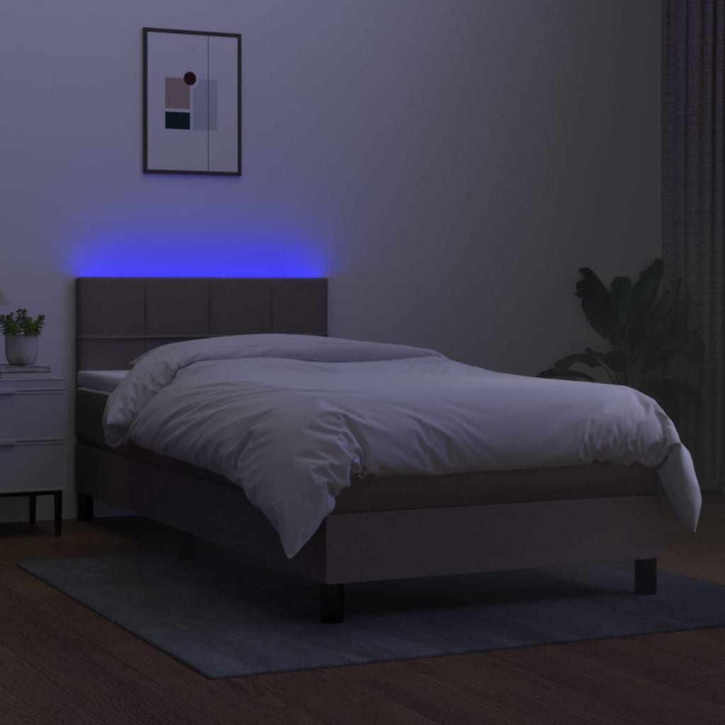 kontinentalseng med LED-lys 90x200 cm stof gråbrun