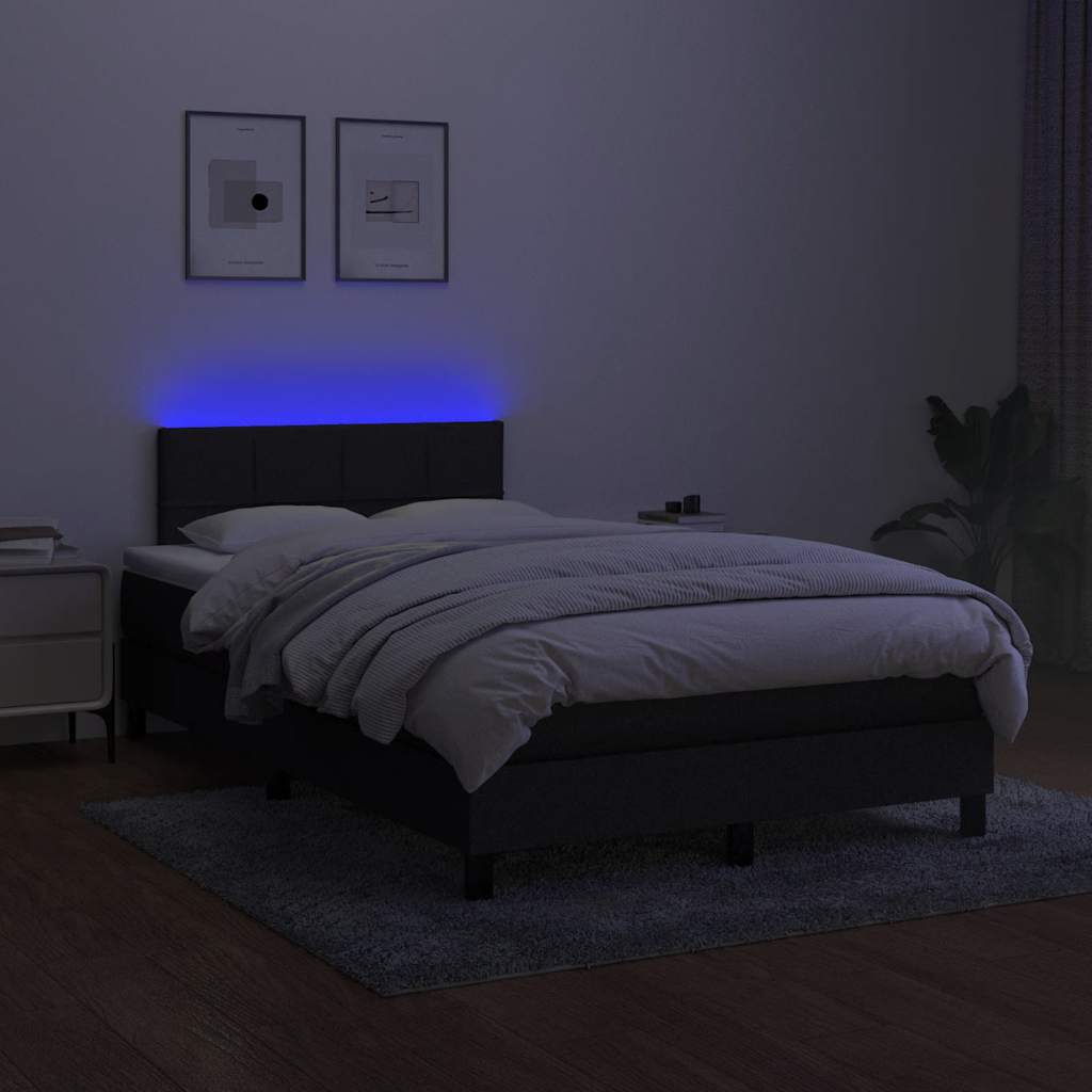 kontinentalseng med LED-lys 120x200 cm stof sort