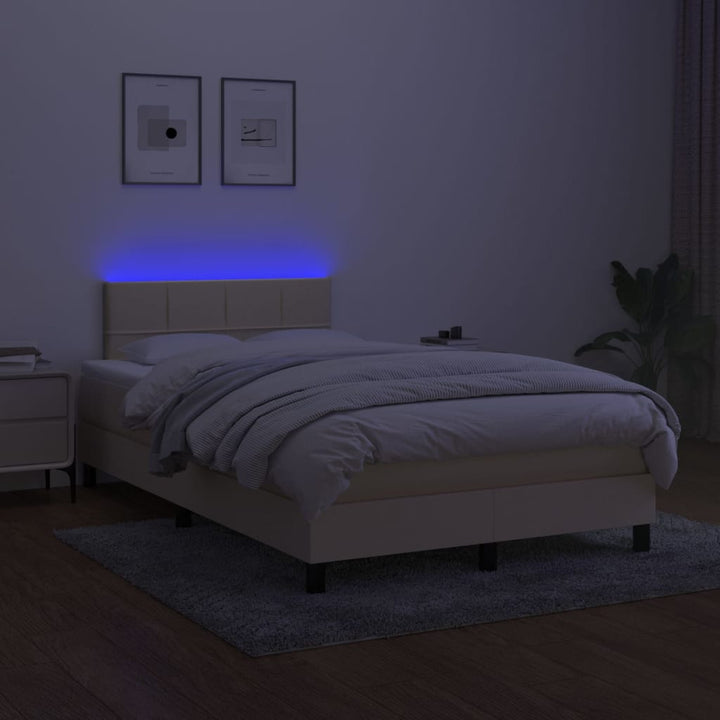 kontinentalseng med LED-lys 120x200 cm stof cremefarvet