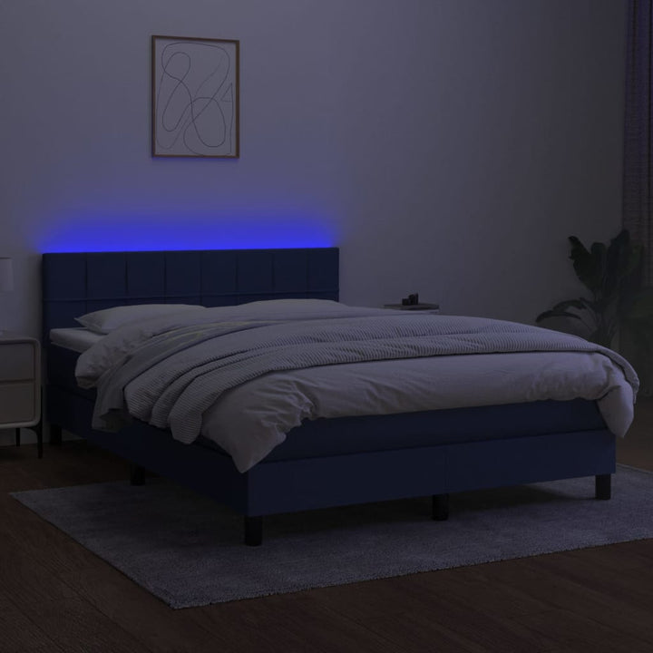 kontinentalseng med LED-lys 140x190 cm stof blå
