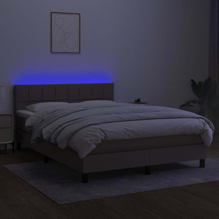 kontinentalseng med LED-lys 140x200 cm stof gråbrun