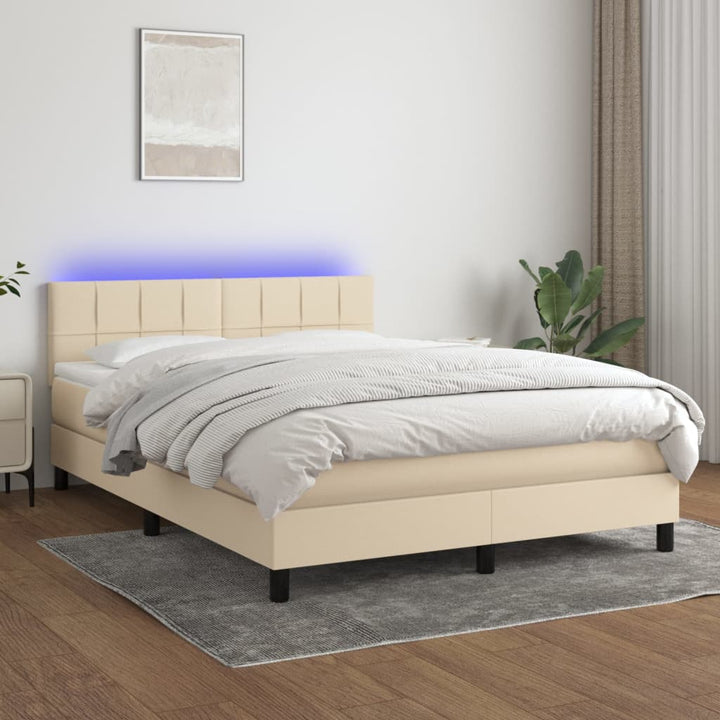 kontinentalseng med LED-lys 140x200 cm stof cremefarvet