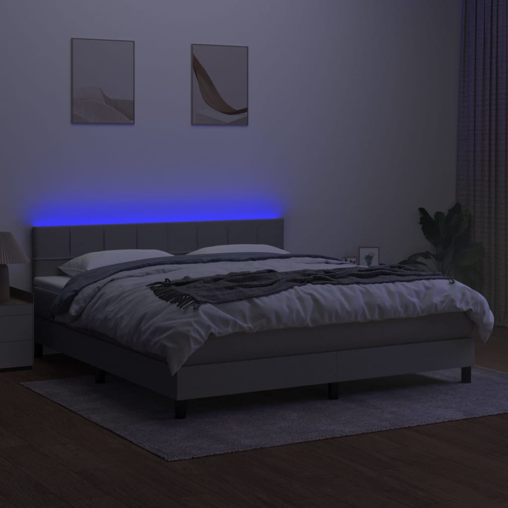 kontinentalseng med LED-lys 160x200 cm stof lysegrå