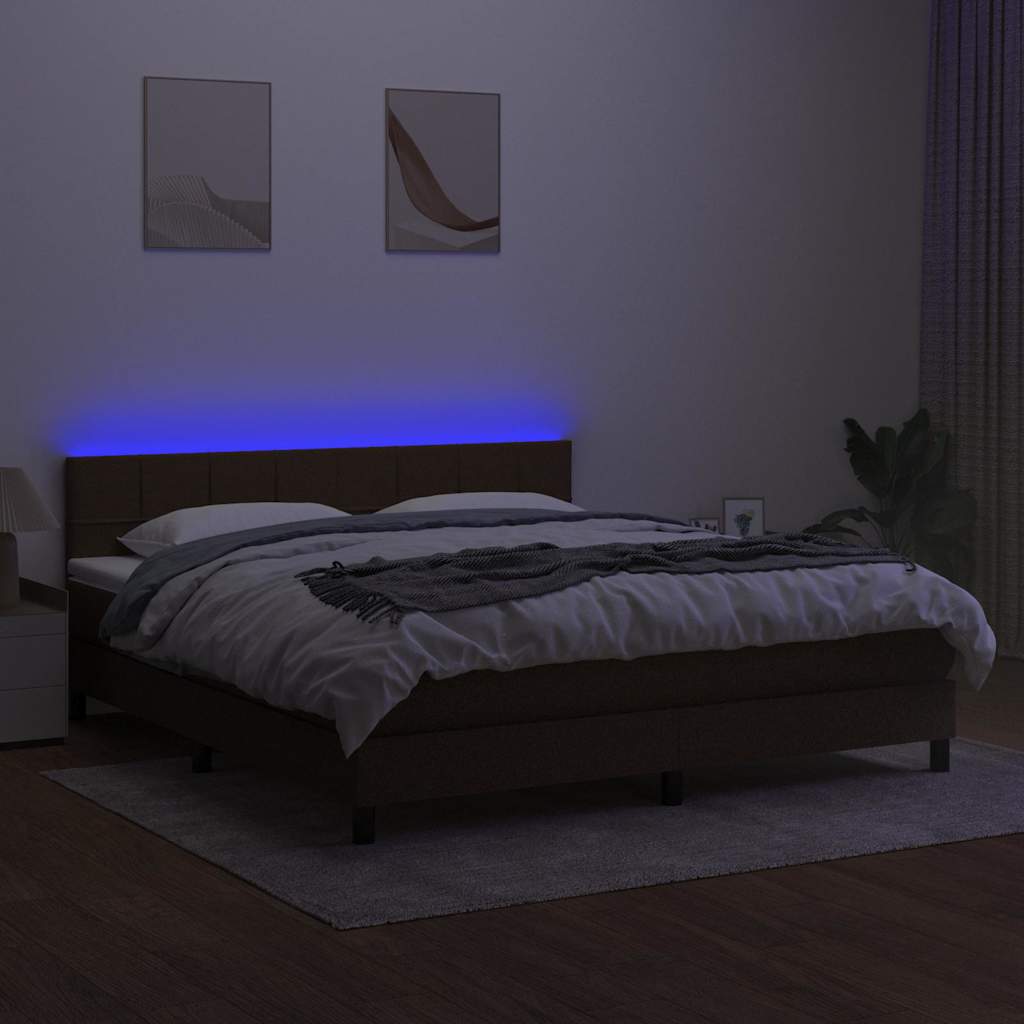 kontinentalseng med LED-lys 160x200 cm stof mørkebrun