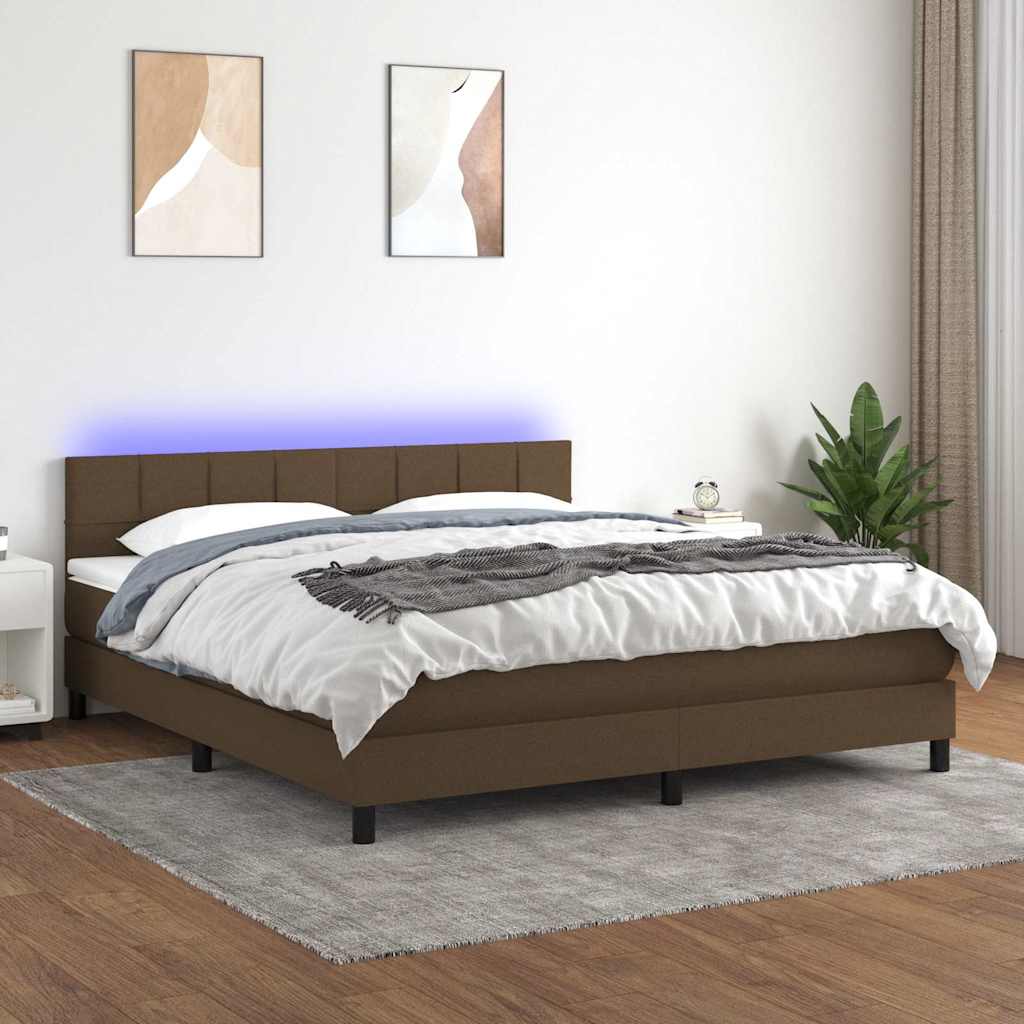 kontinentalseng med LED-lys 160x200 cm stof mørkebrun