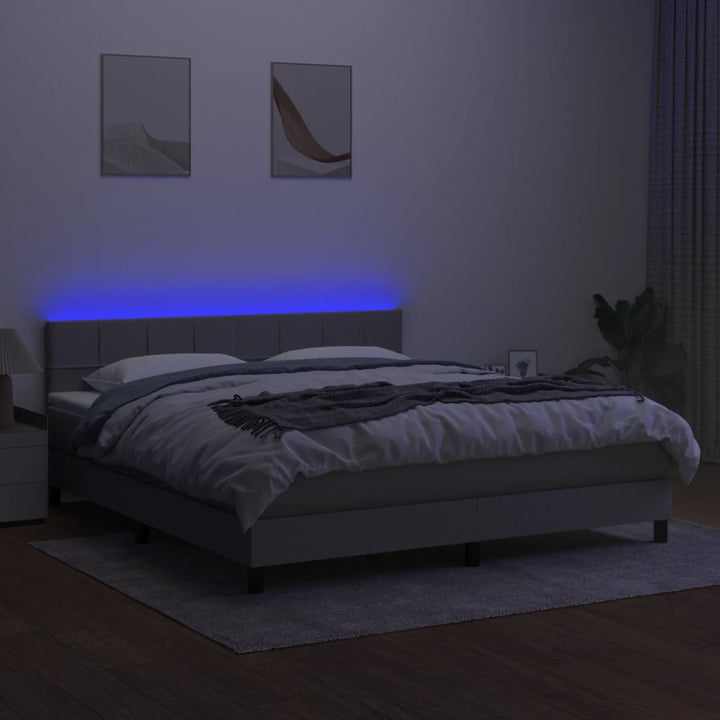 kontinentalseng med LED-lys 180x200 cm stof lysegrå
