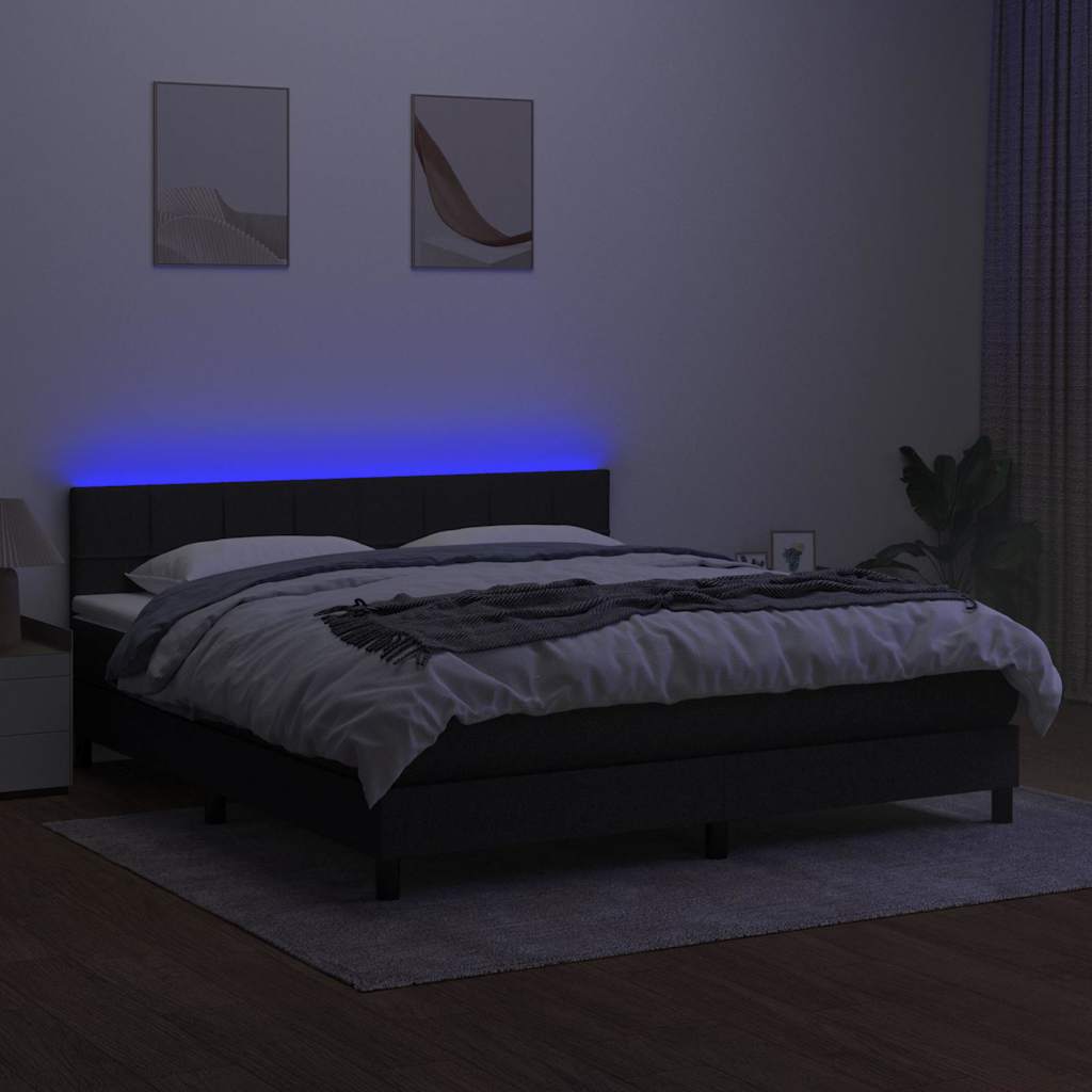 kontinentalseng med LED-lys 180x200 cm stof sort