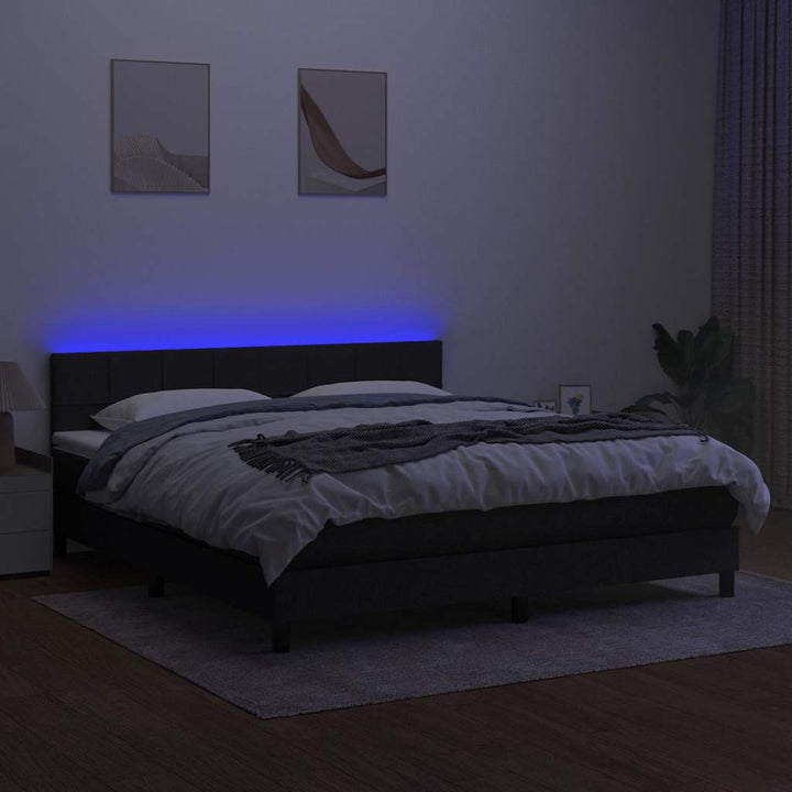 kontinentalseng med LED-lys 180x200 cm stof sort
