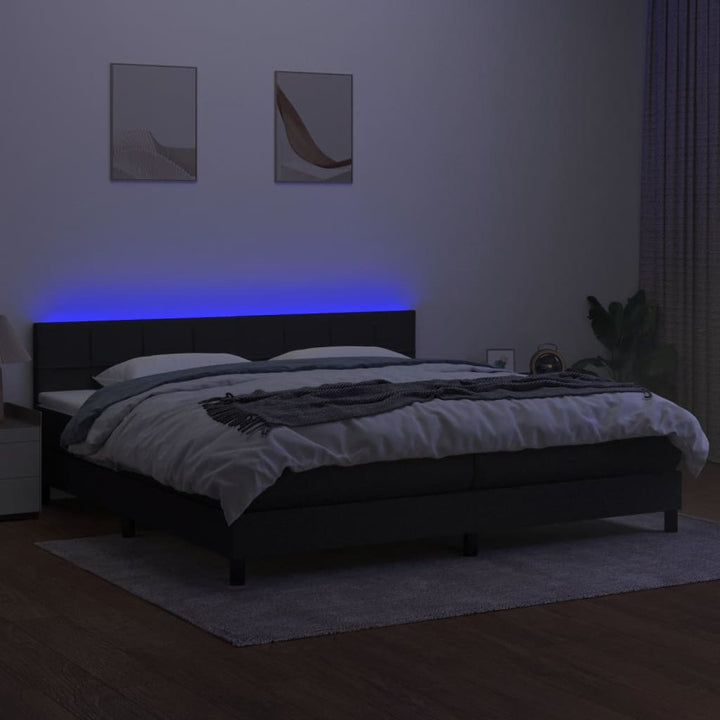 kontinentalseng med LED-lys 200x200 cm stof sort
