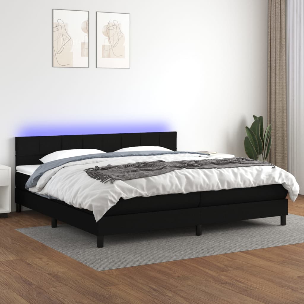 kontinentalseng med LED-lys 200x200 cm stof sort