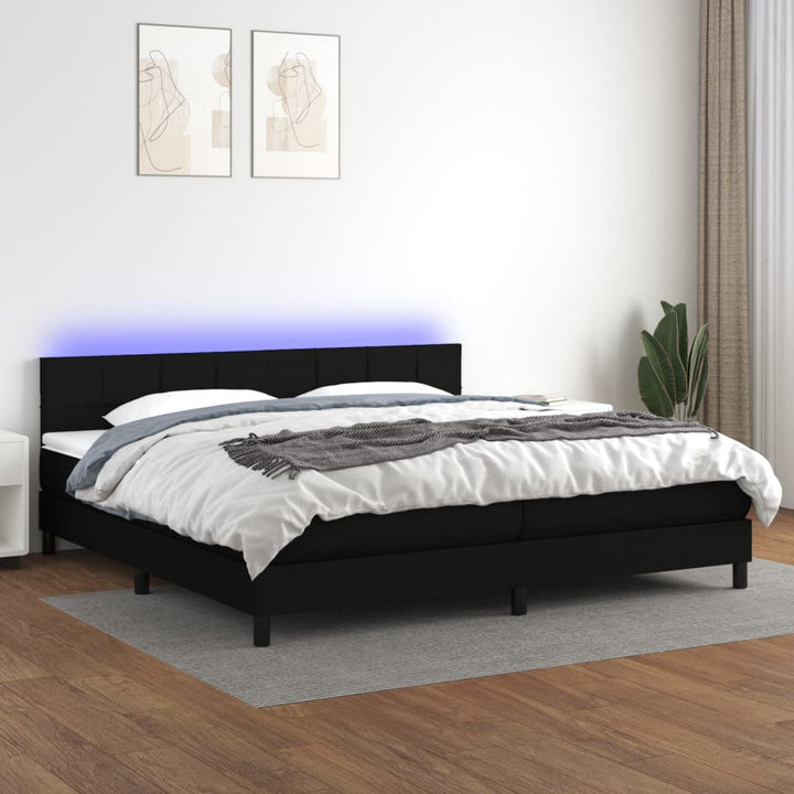 kontinentalseng med LED-lys 200x200 cm stof sort