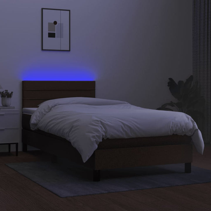 kontinentalseng med LED-lys 80x200 cm stof mørkebrun