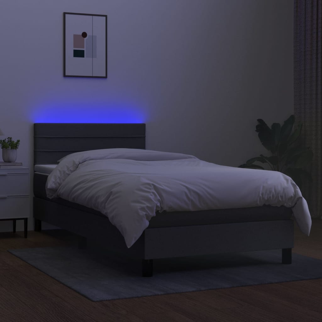 kontinentalseng med LED-lys 90x190 cm stof mørkegrå