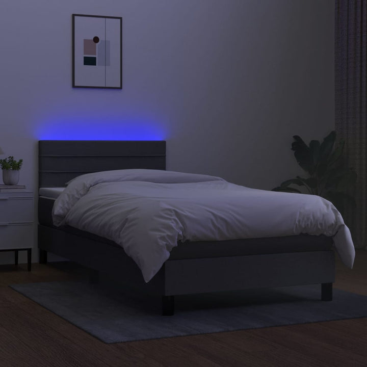 kontinentalseng med LED-lys 90x190 cm stof mørkegrå