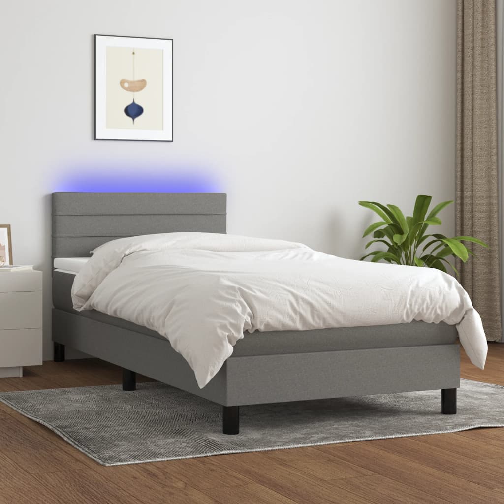 kontinentalseng med LED-lys 90x190 cm stof mørkegrå