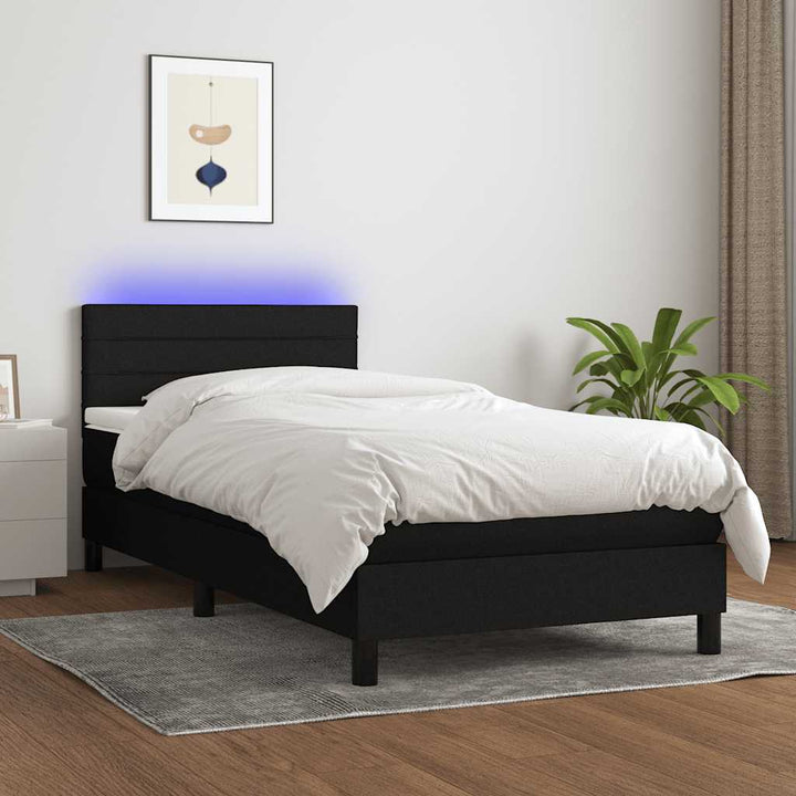 kontinentalseng med LED-lys 100x200 cm stof sort