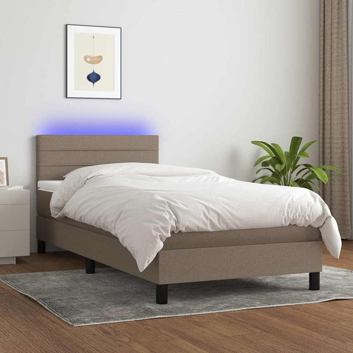 kontinentalseng med LED-lys 100x200 cm stof gråbrun