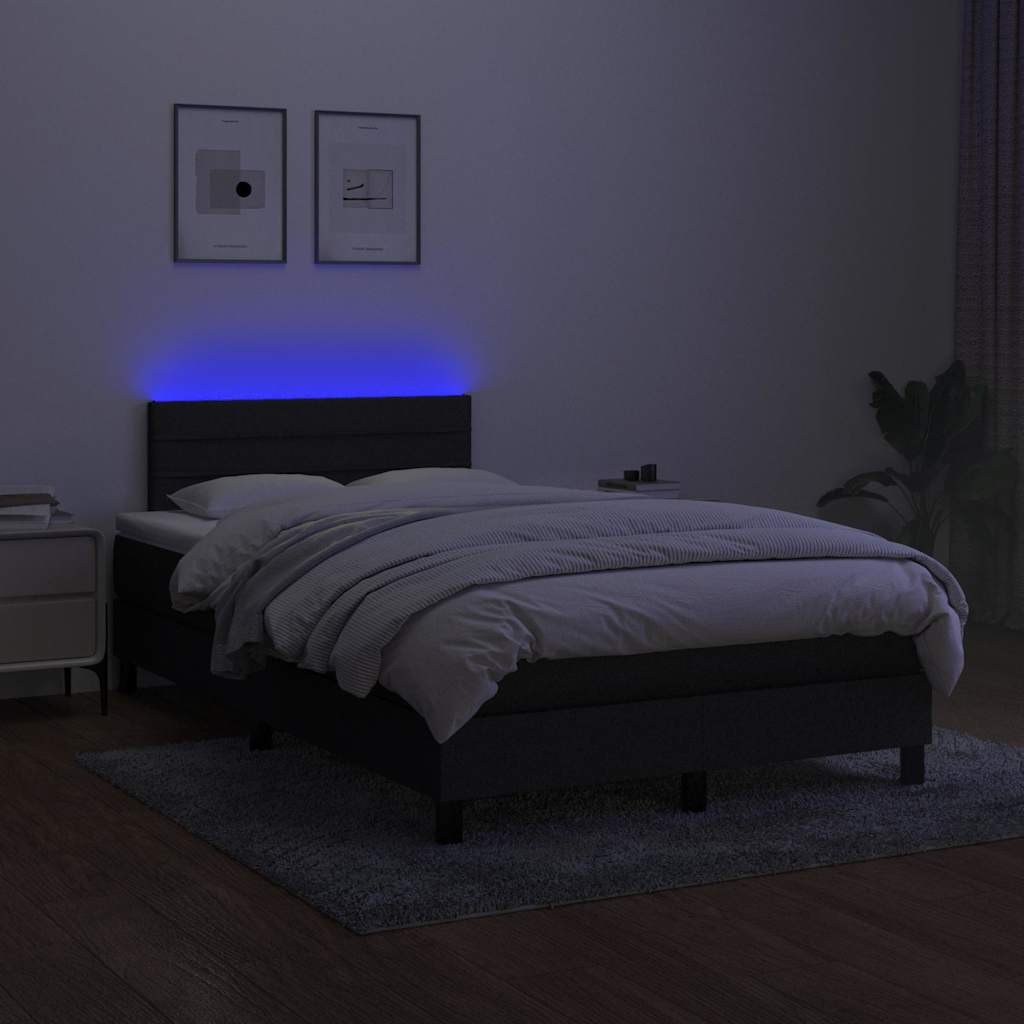 kontinentalseng med LED-lys 120x200 cm stof sort