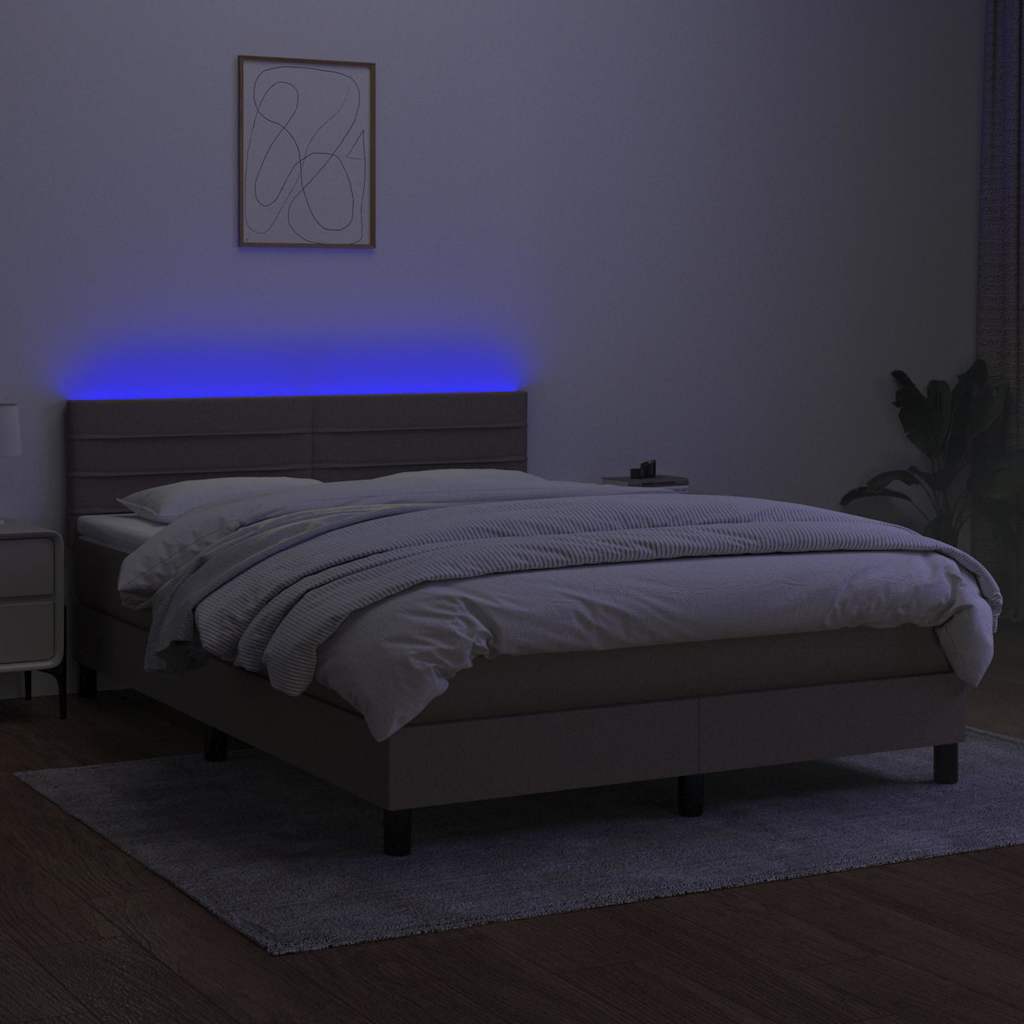 kontinentalseng med LED-lys 140x200 cm stof gråbrun