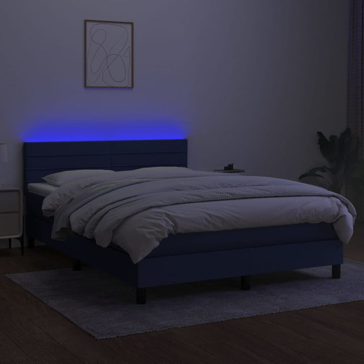 kontinentalseng med LED-lys 140x200 cm stof blå