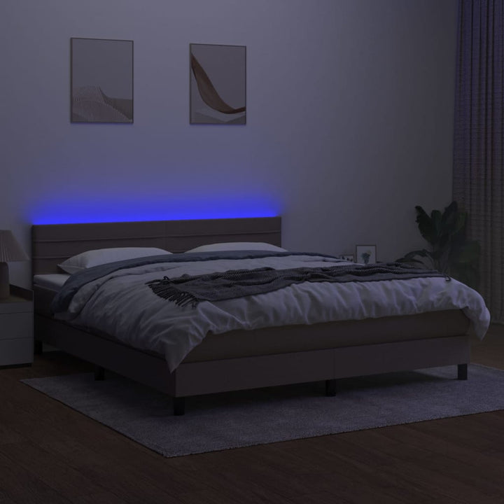 kontinentalseng med LED-lys 160x200 cm stof gråbrun