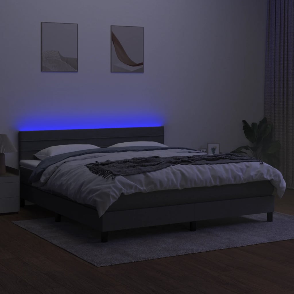 kontinentalseng med LED-lys 180x200 cm stof mørkegrå