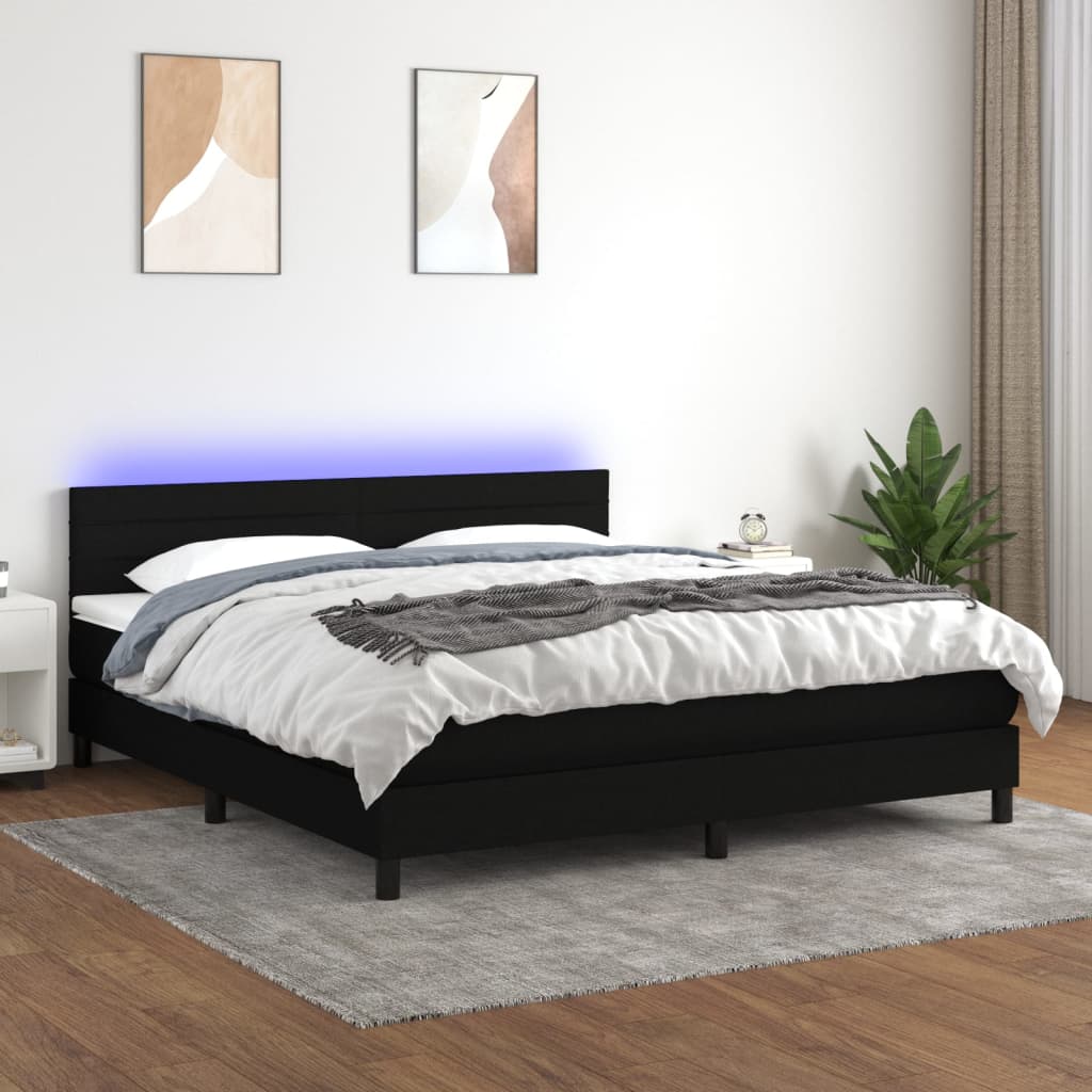 kontinentalseng med LED-lys 180x200 cm stof sort