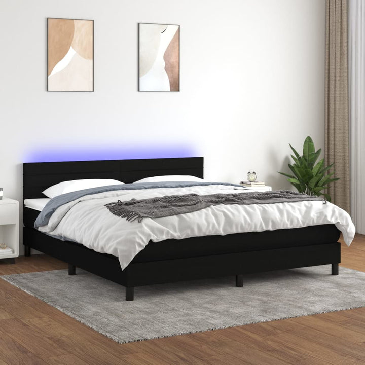 kontinentalseng med LED-lys 180x200 cm stof sort