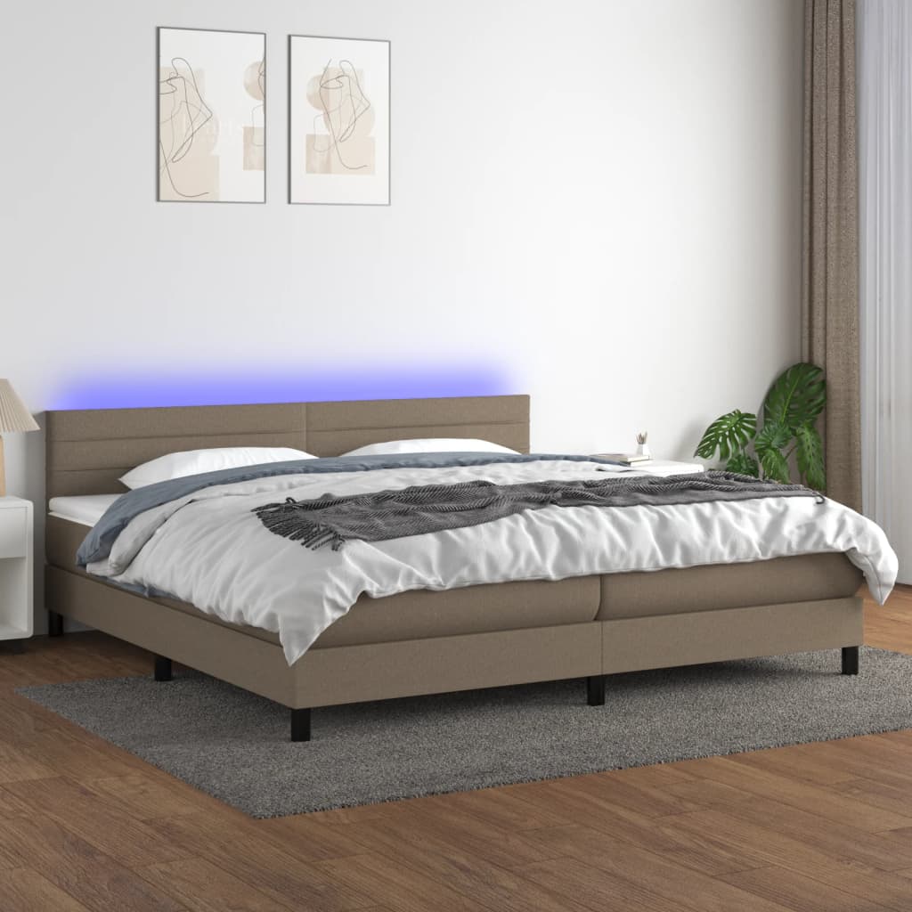 kontinentalseng med LED-lys 200x200 cm stof gråbrun