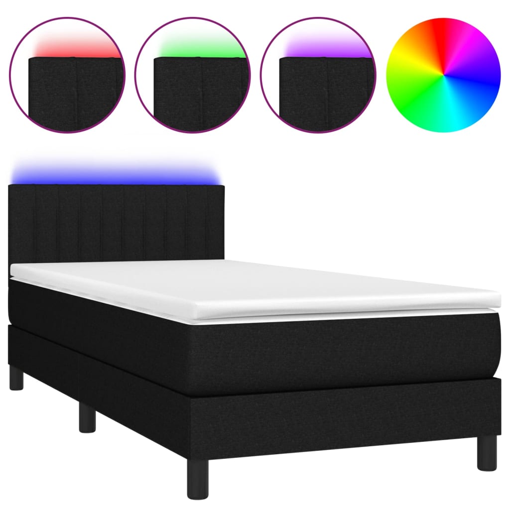 kontinentalseng med LED-lys 90x190 cm stof sort