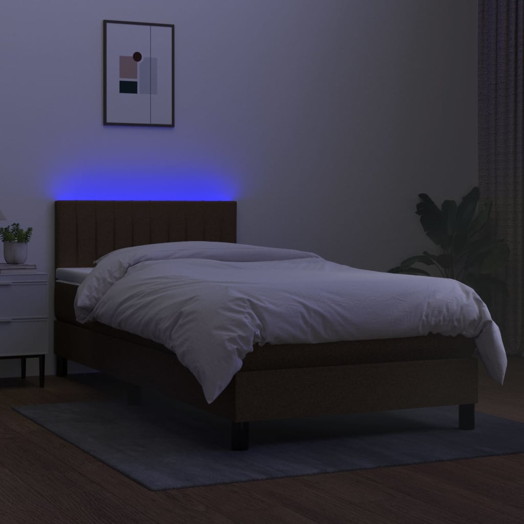 kontinentalseng med LED-lys 90x190 cm stof mørkebrun