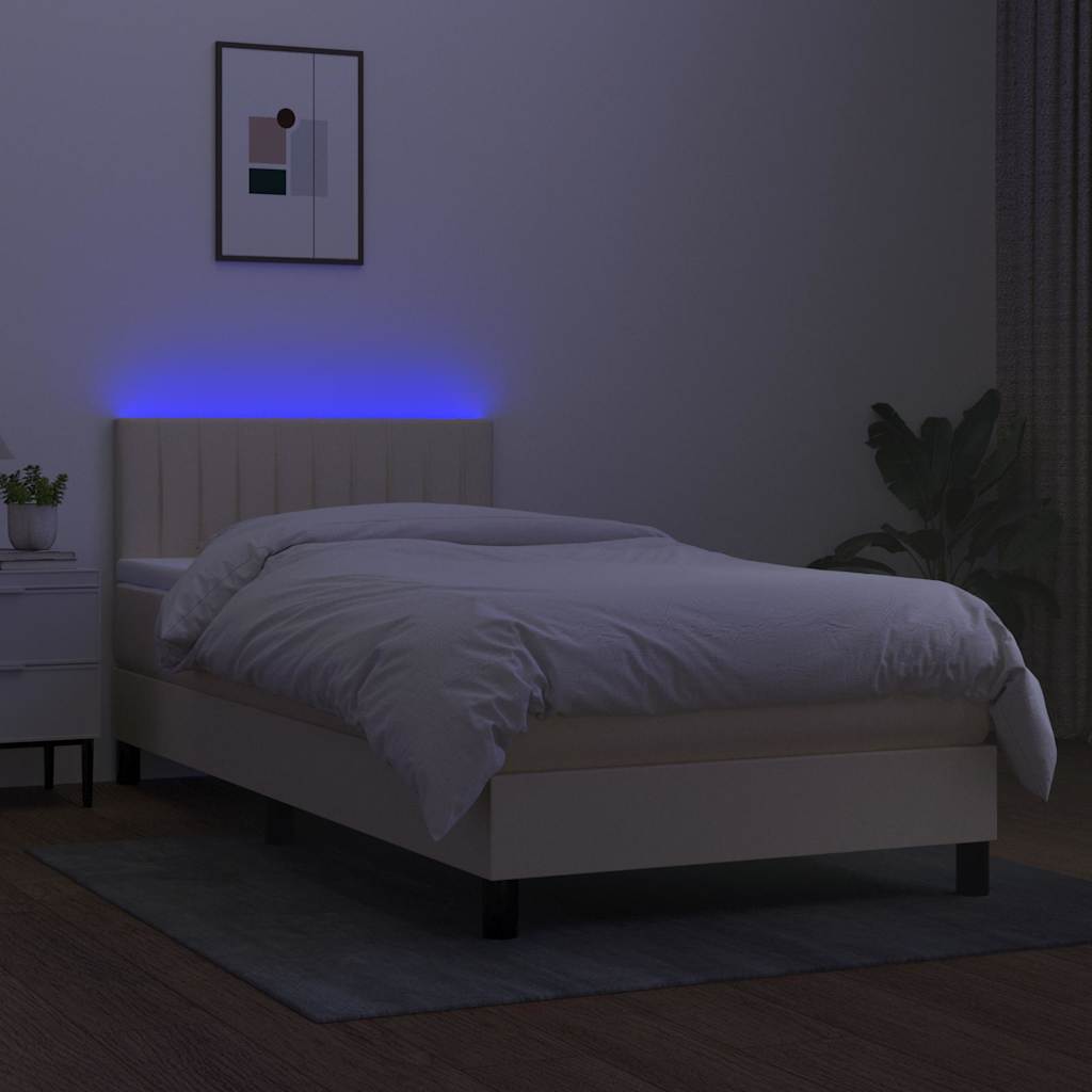kontinentalseng med LED-lys 90x190 cm stof cremefarvet