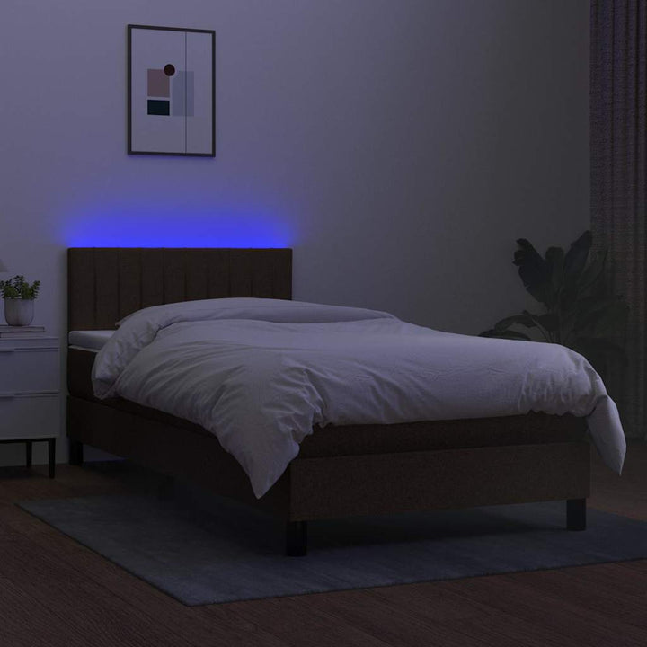 kontinentalseng med LED-lys 90x200 cm stof mørkebrun