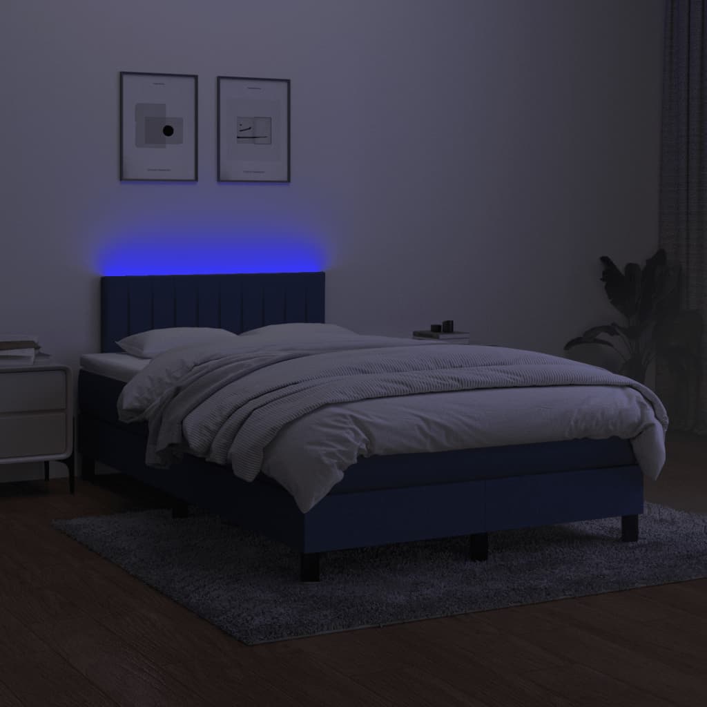 kontinentalseng med LED-lys 120x200 cm stof blå