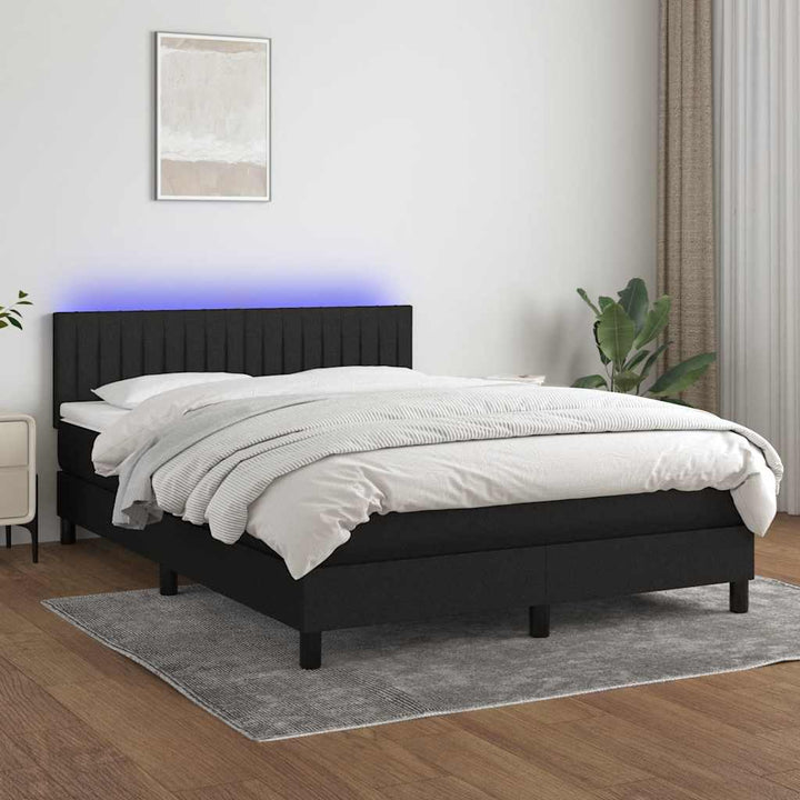 kontinentalseng med LED-lys 140x190 cm stof sort