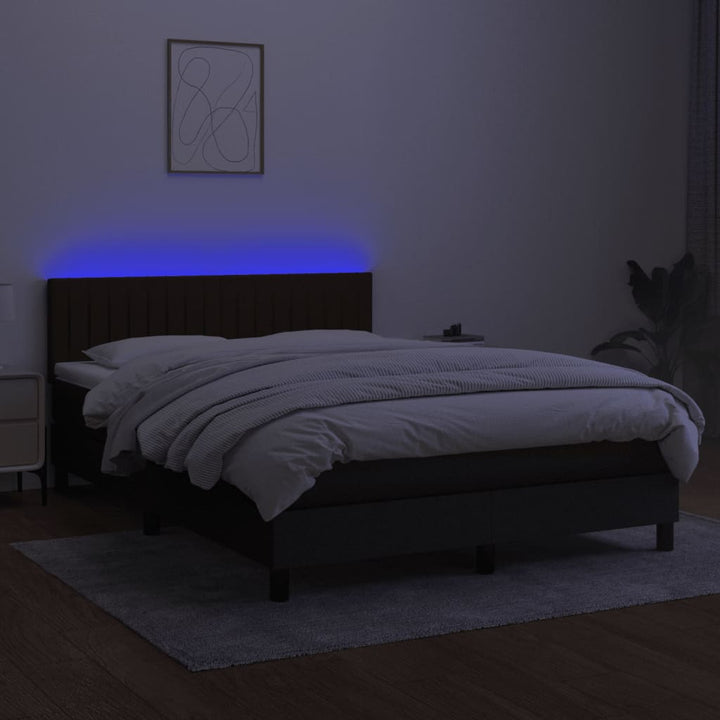 kontinentalseng med LED-lys 140x200 cm stof sort
