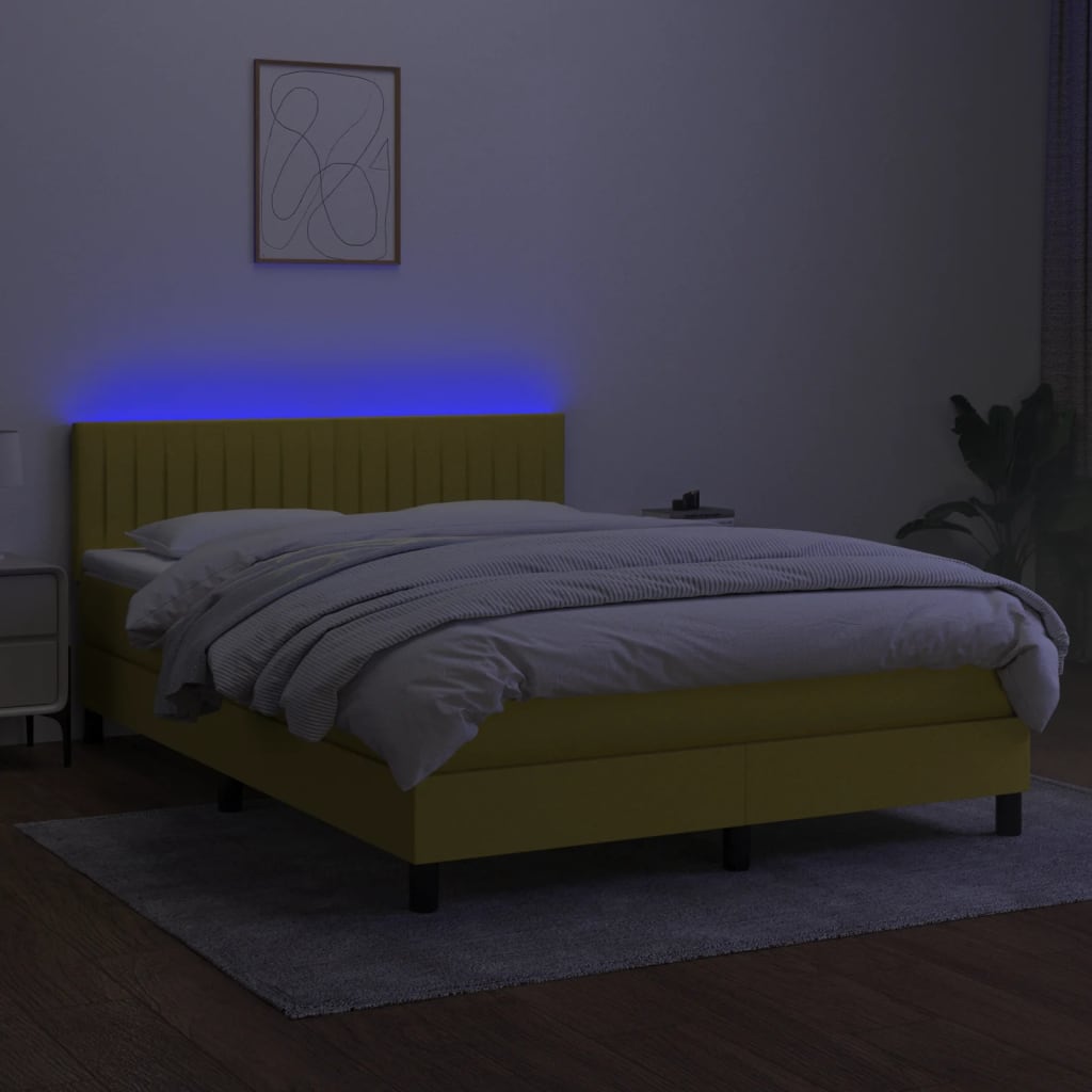 kontinentalseng med LED-lys 140x200 cm stof blå