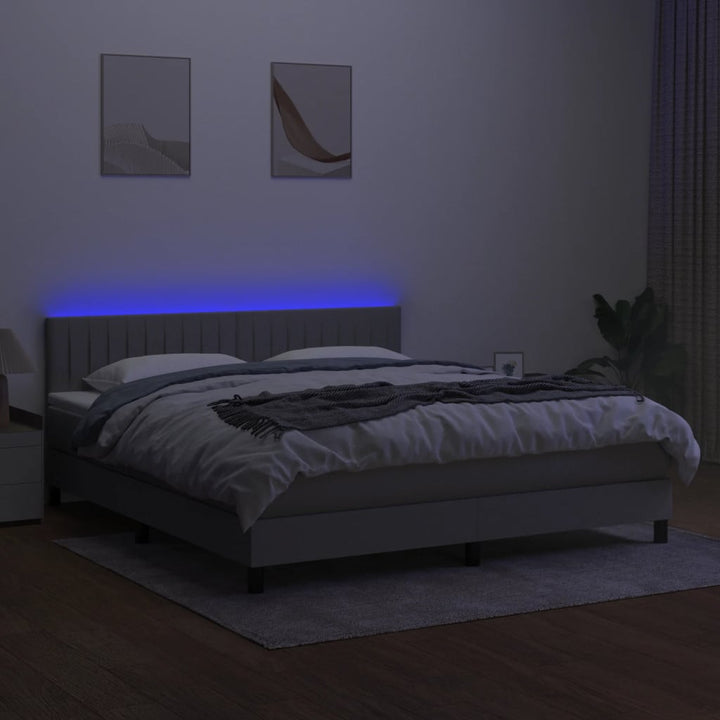 kontinentalseng med LED-lys 160x200 cm stof lysegrå