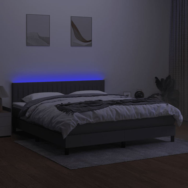 kontinentalseng med LED-lys 160x200 cm stof mørkegrå