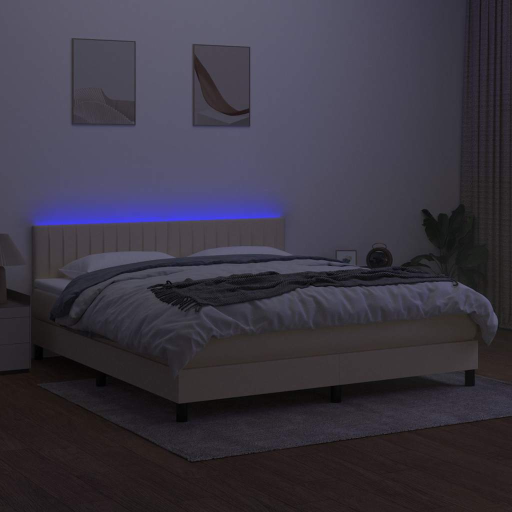 kontinentalseng med LED-lys 160x200 cm stof cremefarvet