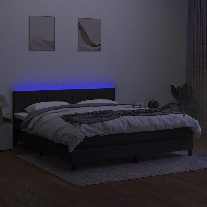 kontinentalseng med LED-lys 180x200 cm stof sort