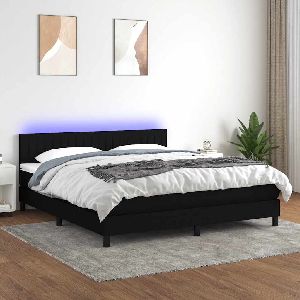 kontinentalseng med LED-lys 180x200 cm stof sort