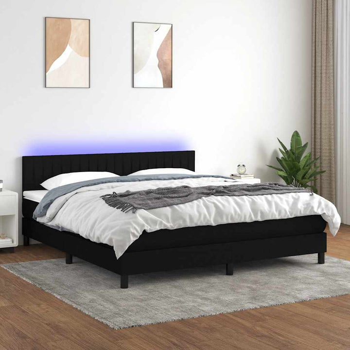 kontinentalseng med LED-lys 180x200 cm stof sort