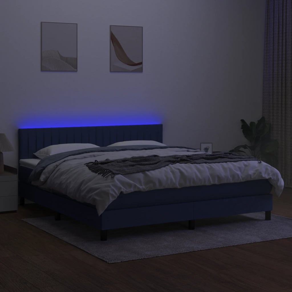 kontinentalseng med LED-lys 180x200 cm stof blå