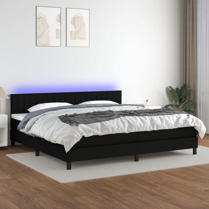 kontinentalseng med LED-lys 200x200 cm stof sort