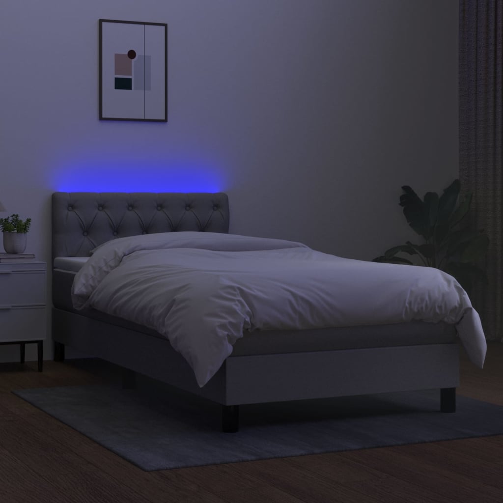 kontinentalseng med LED-lys 80x200 cm stof lysegrå