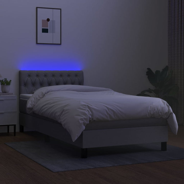 kontinentalseng med LED-lys 90x190 cm stof lysegrå