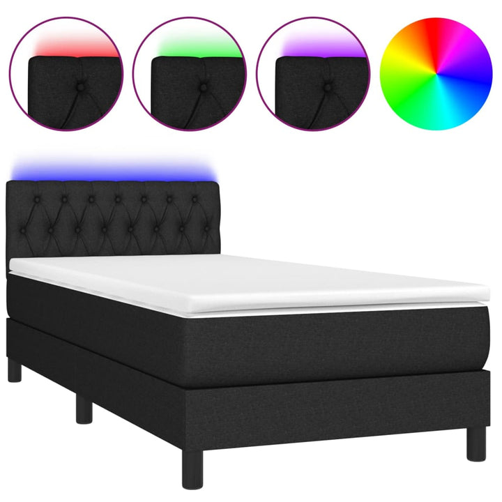kontinentalseng med LED-lys 90x190 cm stof sort